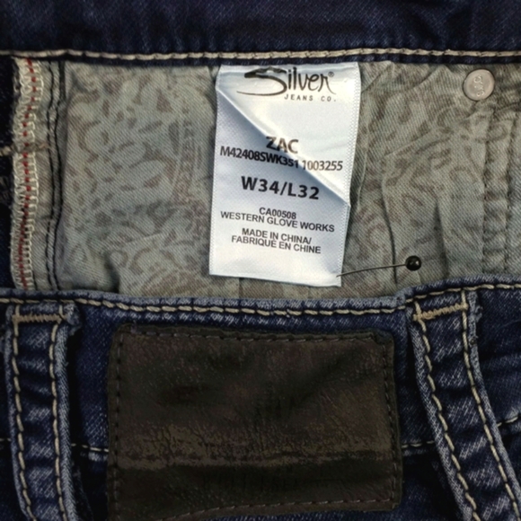 Silver Jeans Zac Dark Indigo Wash Relaxed Straight Leg Denim Jean Mens 34x31.25 - Picture 12 of 15